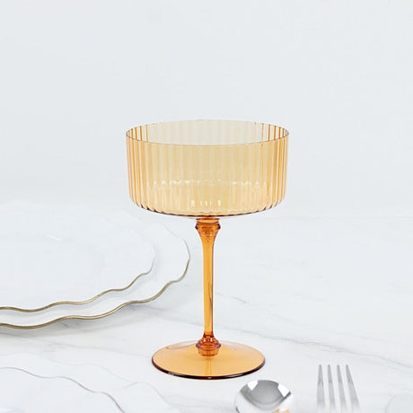 24 Ribbed 10 oz Premium Plastic Disposable Champagne Glasses with Detachable Stem