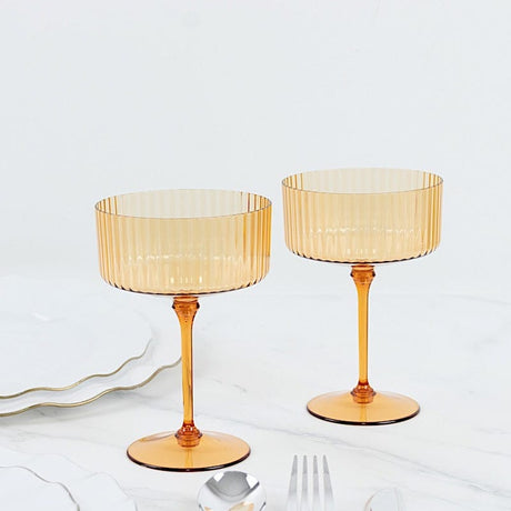 24 Ribbed 10 oz Premium Plastic Disposable Champagne Glasses with Detachable Stem