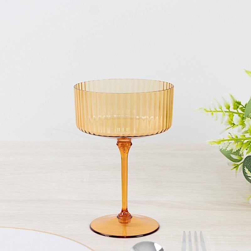 24 Ribbed 10 oz Premium Plastic Disposable Champagne Glasses with Detachable Stem