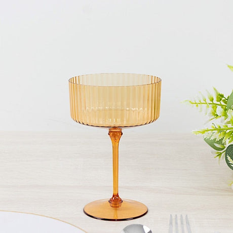 24 Ribbed 10 oz Premium Plastic Disposable Champagne Glasses with Detachable Stem