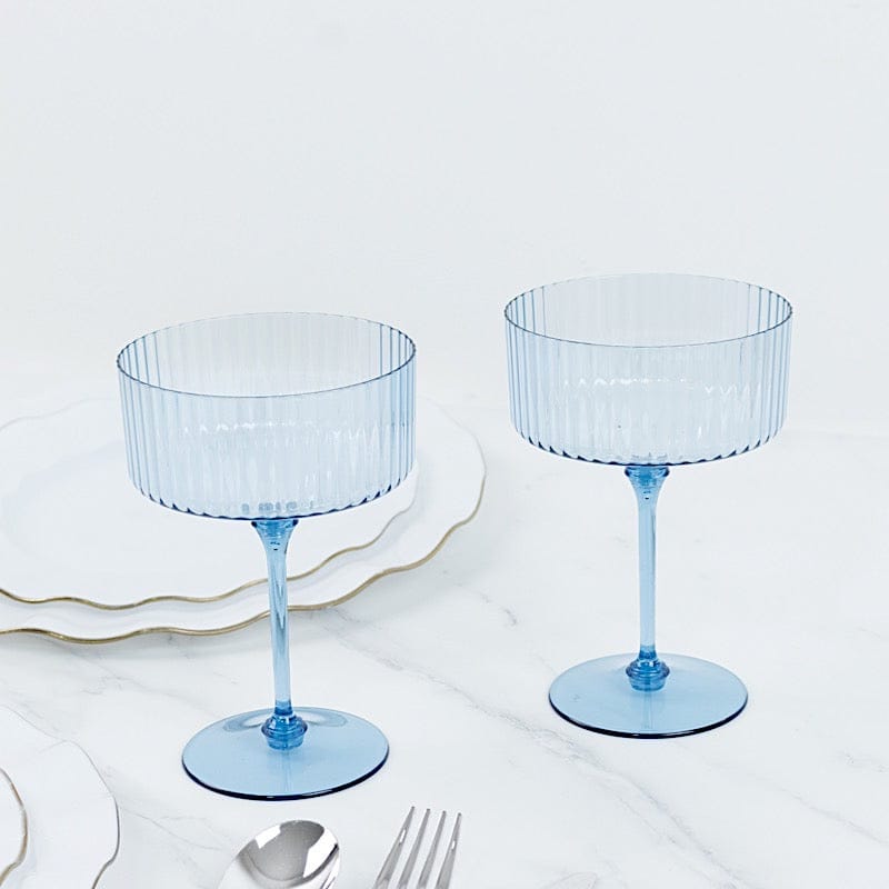 24 Ribbed 10 oz Premium Plastic Disposable Champagne Glasses with Detachable Stem