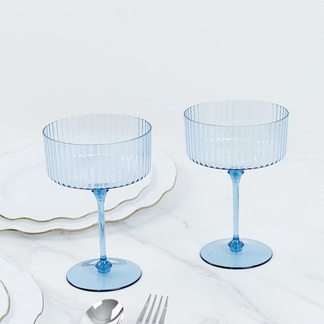 24 Ribbed 10 oz Premium Plastic Disposable Champagne Glasses with Detachable Stem