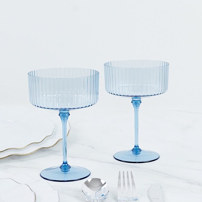 24 Ribbed 10 oz Premium Plastic Disposable Champagne Glasses with Detachable Stem