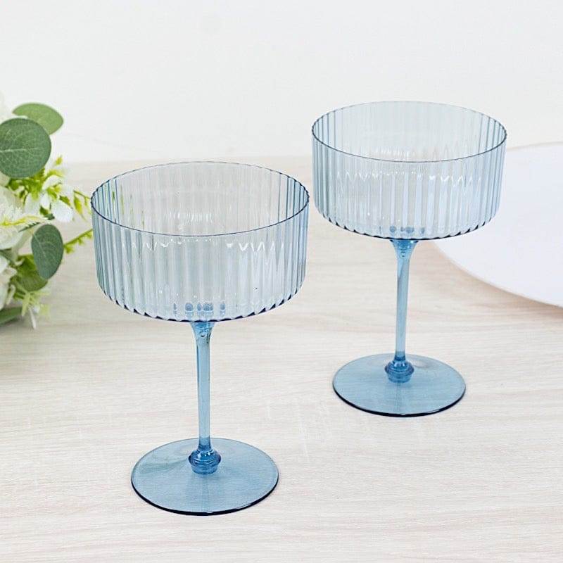 24 Ribbed 10 oz Premium Plastic Disposable Champagne Glasses with Detachable Stem