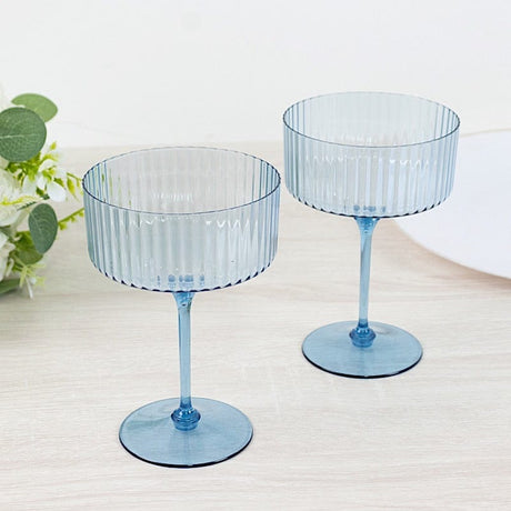 24 Ribbed 10 oz Premium Plastic Disposable Champagne Glasses with Detachable Stem