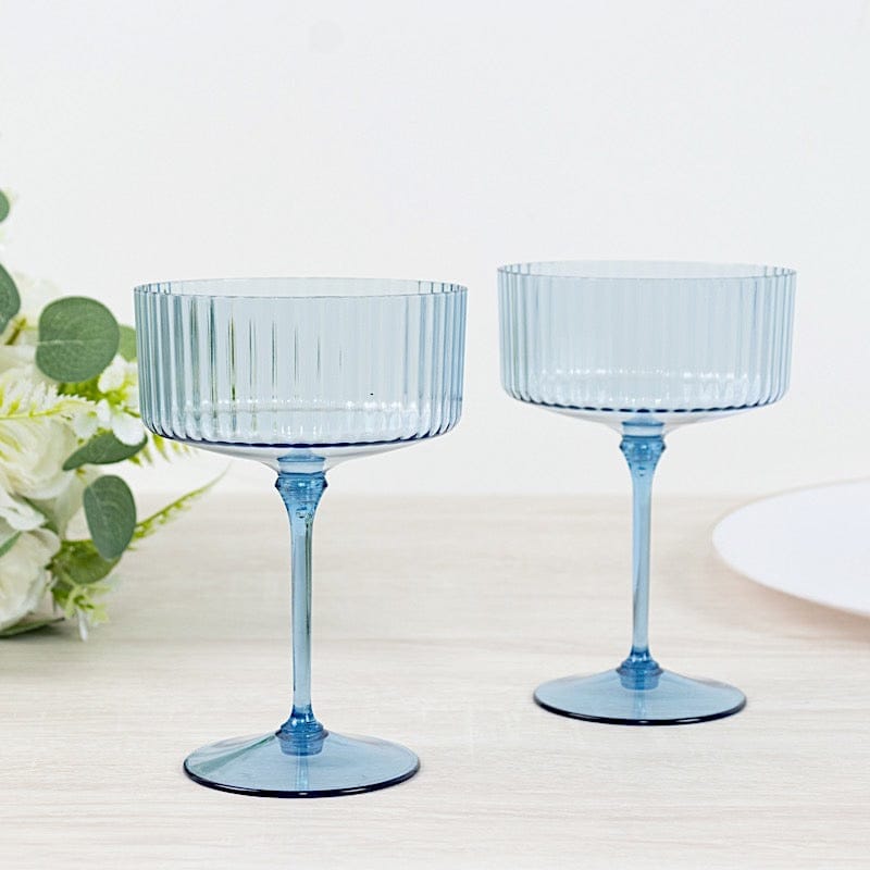 24 Ribbed 10 oz Premium Plastic Disposable Champagne Glasses with Detachable Stem