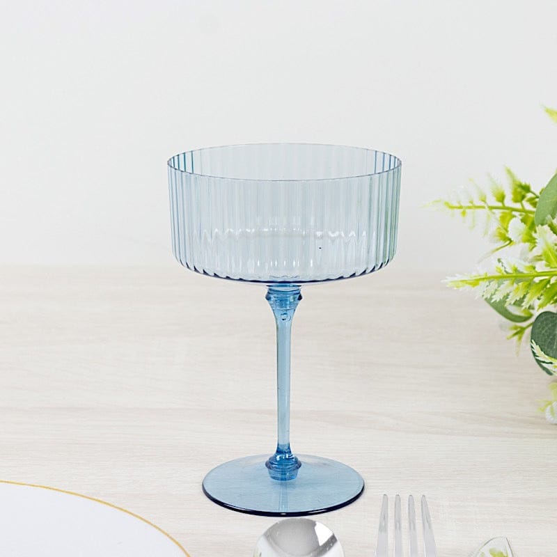 24 Ribbed 10 oz Premium Plastic Disposable Champagne Glasses with Detachable Stem