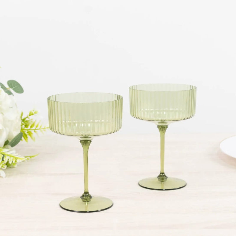 24 Ribbed 10 oz Premium Plastic Disposable Champagne Glasses with Detachable Stem