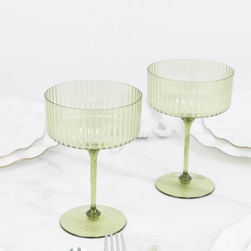 24 Ribbed 10 oz Premium Plastic Disposable Champagne Glasses with Detachable Stem