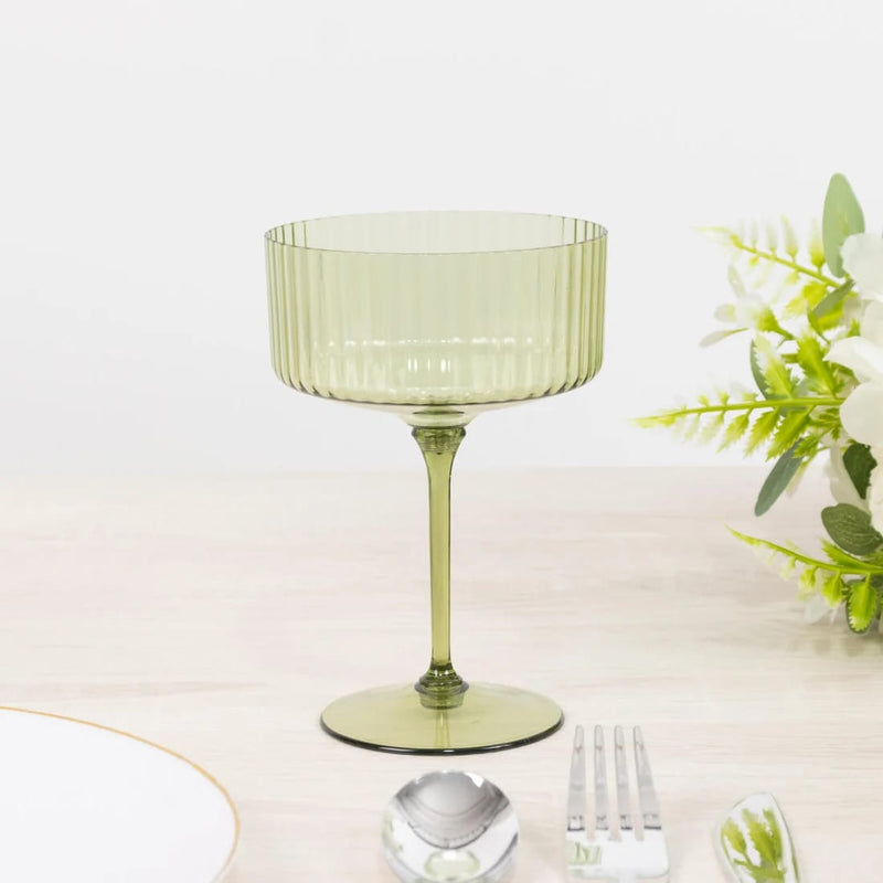 24 Ribbed 10 oz Premium Plastic Disposable Champagne Glasses with Detachable Stem