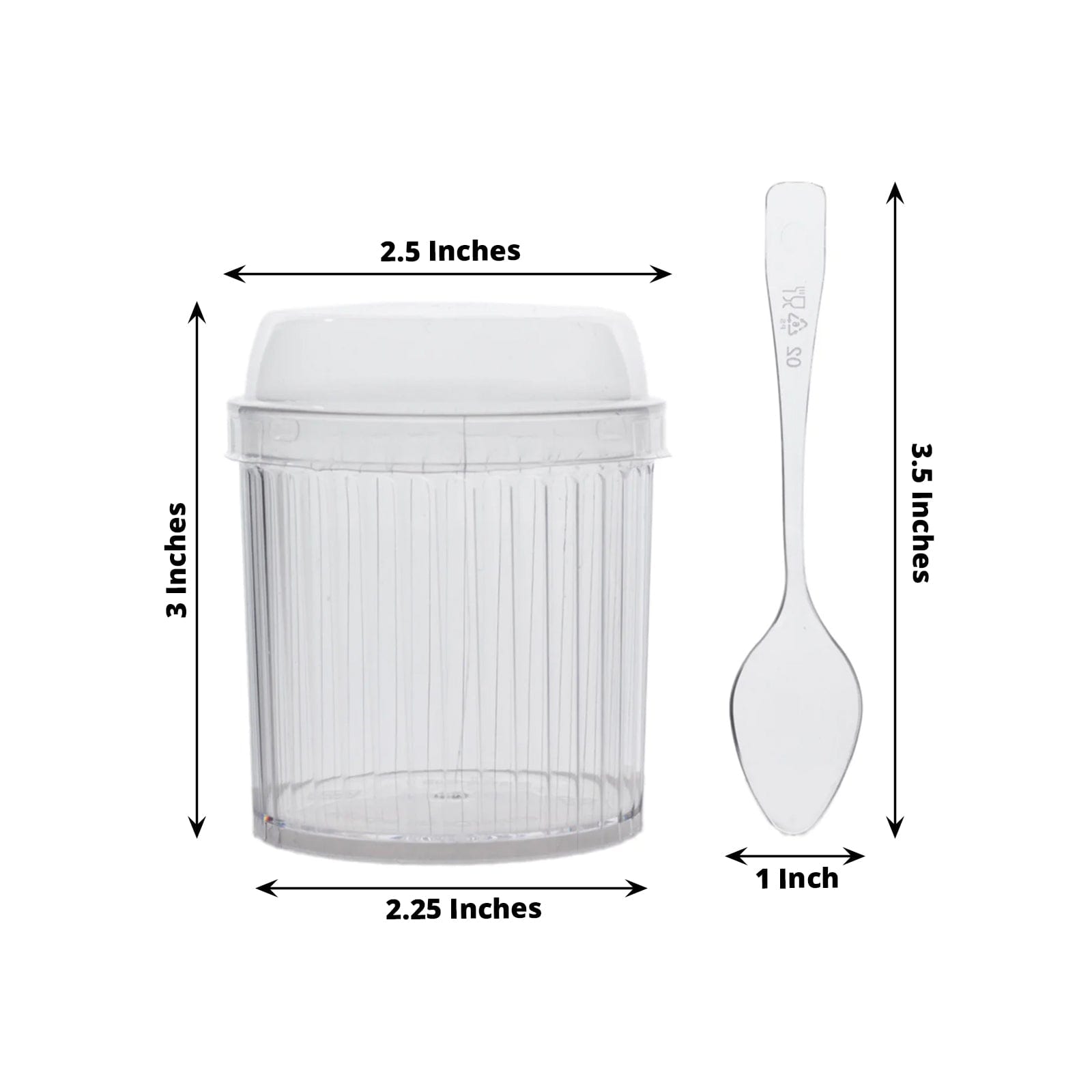 24 Ribbed Plastic Fruit Dessert Cups 5 oz with Lids and Spoons - Clear DSP_DST_CU013_5_CLR