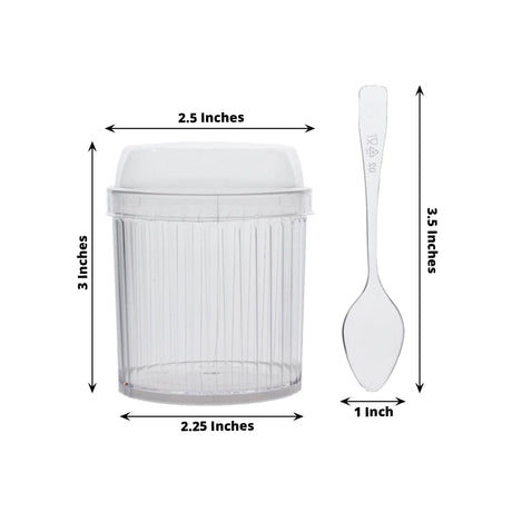 24 Ribbed Plastic Fruit Dessert Cups 5 oz with Lids and Spoons - Clear DSP_DST_CU013_5_CLR