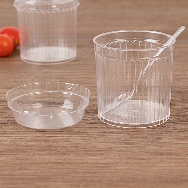 24 Ribbed Plastic Fruit Dessert Cups 5 oz with Lids and Spoons - Clear DSP_DST_CU013_5_CLR