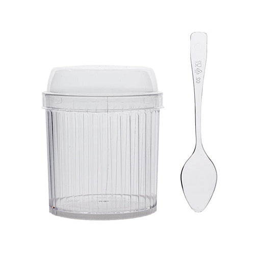 24 Ribbed Plastic Fruit Dessert Cups 5 oz with Lids and Spoons - Clear DSP_DST_CU013_5_CLR