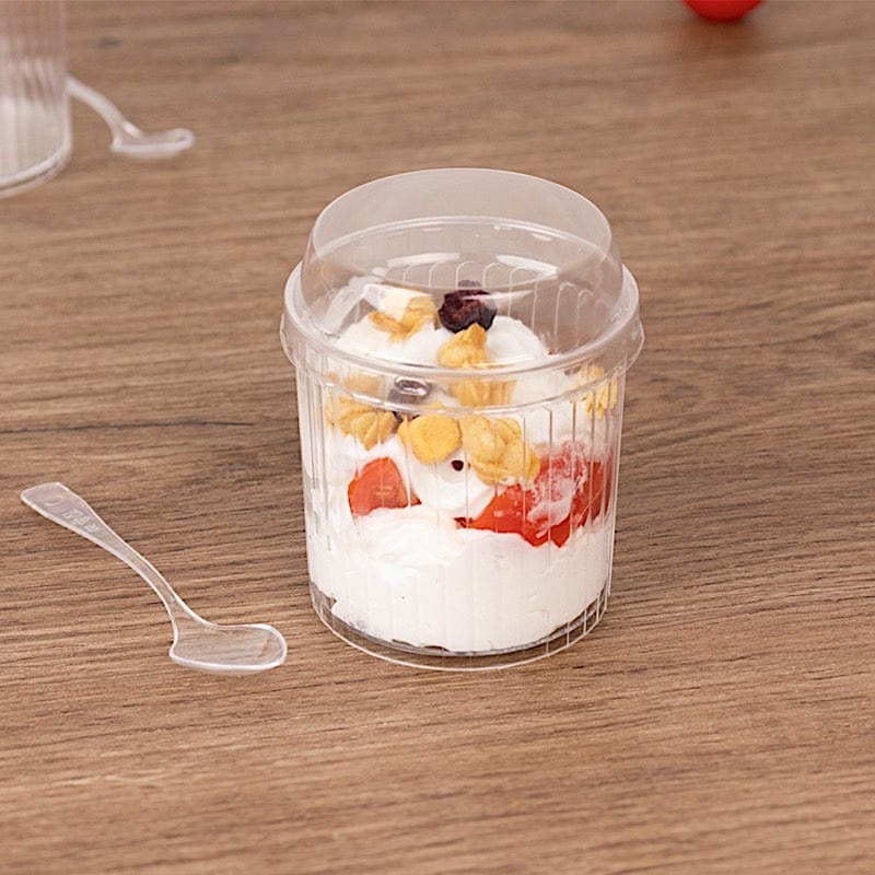 24 Ribbed Plastic Fruit Dessert Cups 5 oz with Lids and Spoons - Clear DSP_DST_CU013_5_CLR
