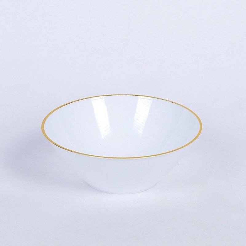 24 Round 7oz Glossy Heavy Duty Plastic Dessert Bowls - White and Gold DSP_DST_BO004_7_WHTGD