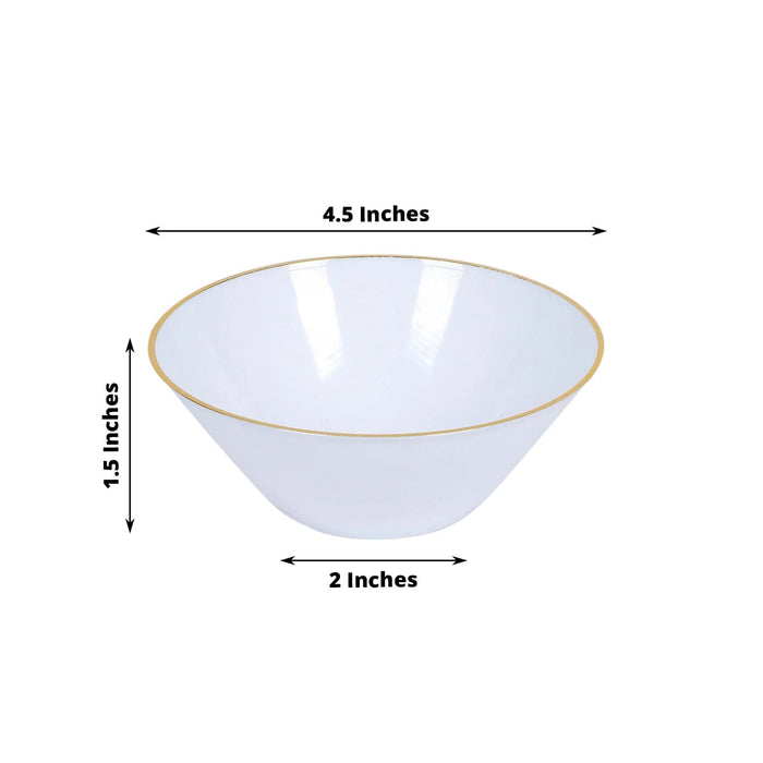 24 Round 7oz Glossy Heavy Duty Plastic Dessert Bowls - White and Gold DSP_DST_BO004_7_WHTGD