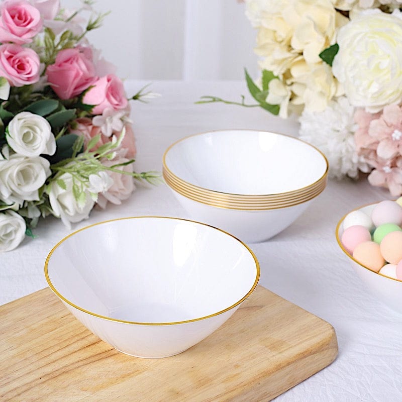 24 Round 7oz Glossy Heavy Duty Plastic Dessert Bowls - White and Gold DSP_DST_BO004_7_WHTGD