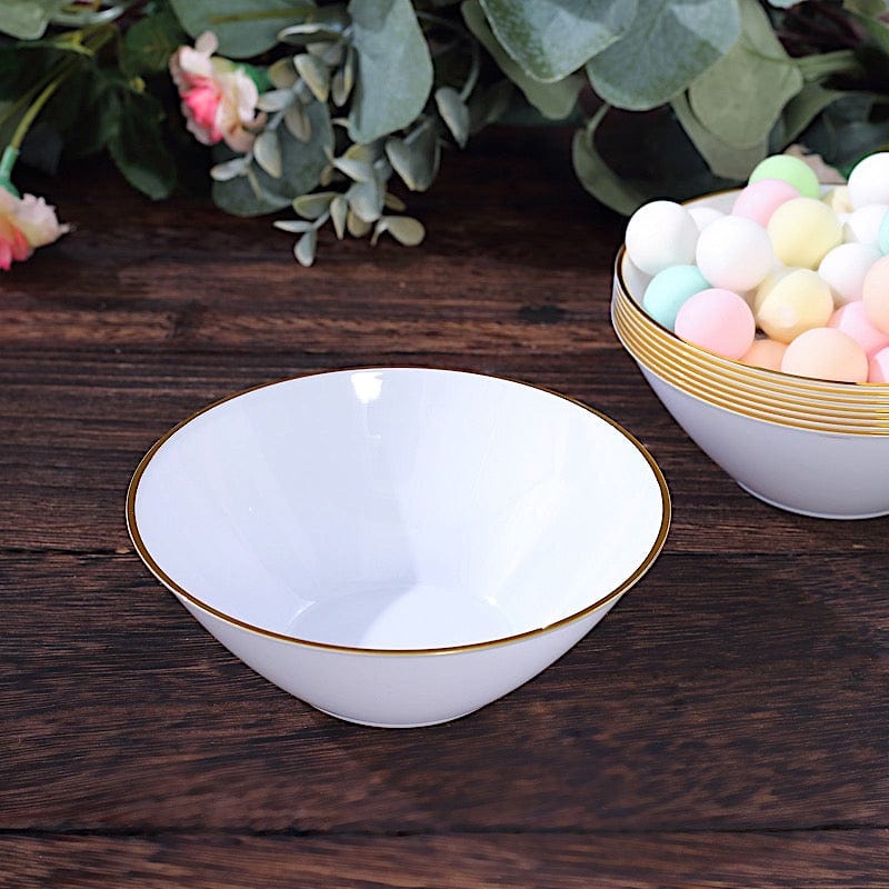 24 Round 7oz Glossy Heavy Duty Plastic Dessert Bowls - White and Gold DSP_DST_BO004_7_WHTGD