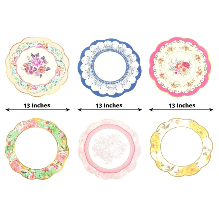 24 Round Cardboard Paper Placemats with Assorted Floral Designs DSP_CHRG_TEA017_MIX