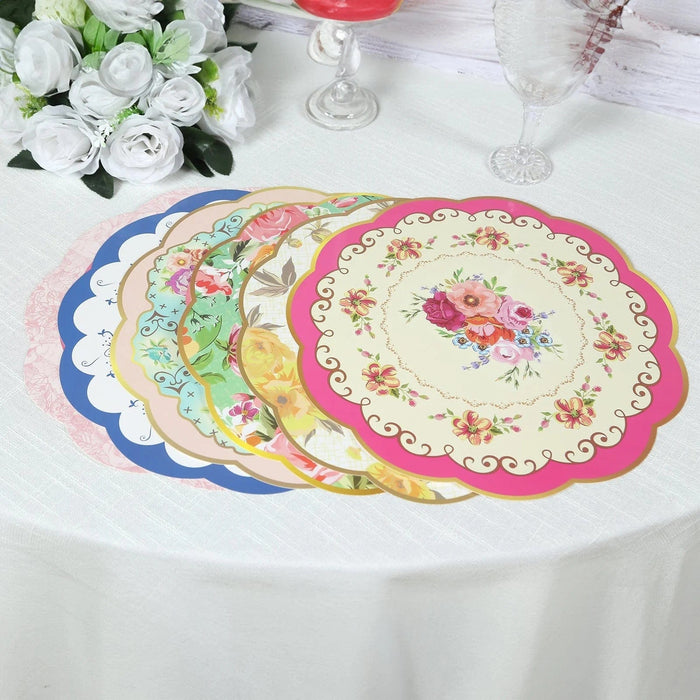 24 Round Cardboard Paper Placemats with Assorted Floral Designs DSP_CHRG_TEA017_MIX