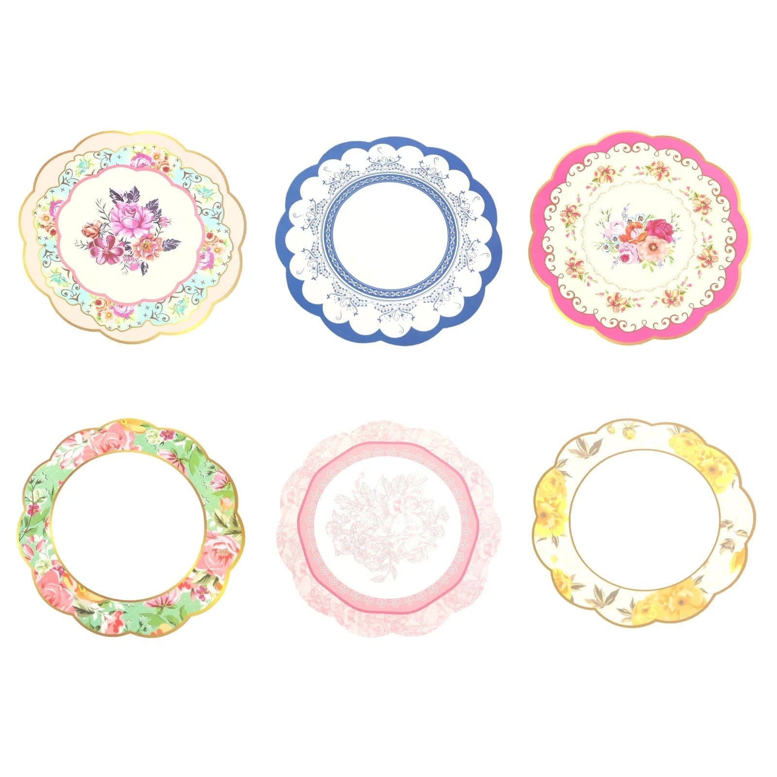 24 Round Cardboard Paper Placemats with Assorted Floral Designs DSP_CHRG_TEA017_MIX