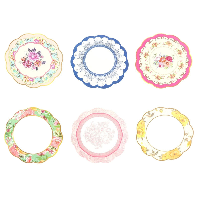 24 Round Cardboard Paper Placemats with Assorted Floral Designs DSP_CHRG_TEA017_MIX