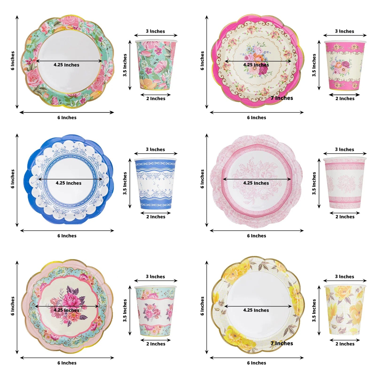 24 Round Floral Paper Tea Cup and Saucer Set - Assorted DSP_PPCU_R017_MIX