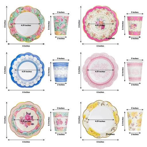 24 Round Floral Paper Tea Cup and Saucer Set - Assorted DSP_PPCU_R017_MIX