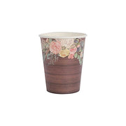 24 Rustic Wood Print Paper Cups with Floral Lace Rim - Brown DSP_PCUP_021_9_WHTBN
