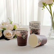 24 Rustic Wood Print Paper Cups with Floral Lace Rim - Brown DSP_PCUP_021_9_WHTBN