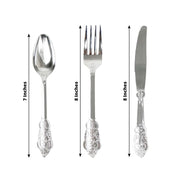 24 Silver Baroque Style Heavy Duty Plastic Cutlery Spoons Forks and Knives Set - Disposable Tableware DSP_YY0001_7_SILV
