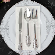 24 Silver Baroque Style Heavy Duty Plastic Cutlery Spoons Forks and Knives Set - Disposable Tableware DSP_YY0001_7_SILV