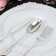 24 Silver Baroque Style Heavy Duty Plastic Cutlery Spoons Forks and Knives Set - Disposable Tableware DSP_YY0001_7_SILV