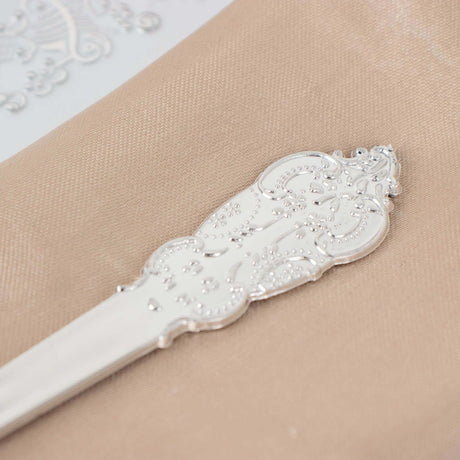 24 Silver Baroque Style Heavy Duty Plastic Cutlery Spoons Forks and Knives Set - Disposable Tableware DSP_YY0001_7_SILV