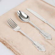 24 Silver Baroque Style Heavy Duty Plastic Cutlery Spoons Forks and Knives Set - Disposable Tableware DSP_YY0001_7_SILV