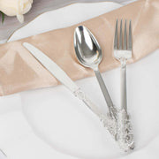 24 Silver Baroque Style Heavy Duty Plastic Cutlery Spoons Forks and Knives Set - Disposable Tableware DSP_YY0001_7_SILV