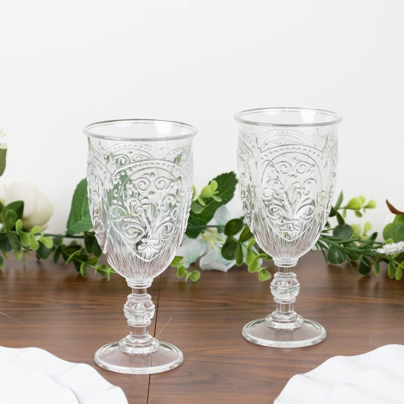 24 Transparent 10 oz Retro Embossed Plastic Wine Glasses