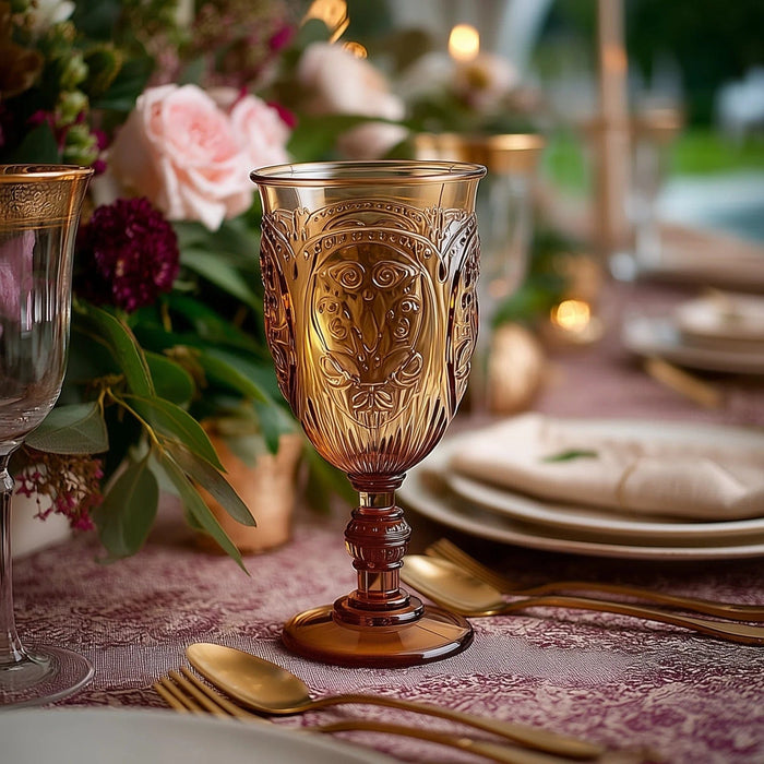 24 Transparent 10 oz Retro Embossed Plastic Wine Glasses