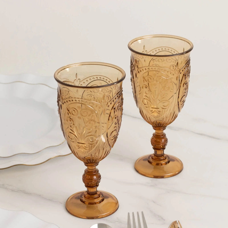 24 Transparent 10 oz Retro Embossed Plastic Wine Glasses