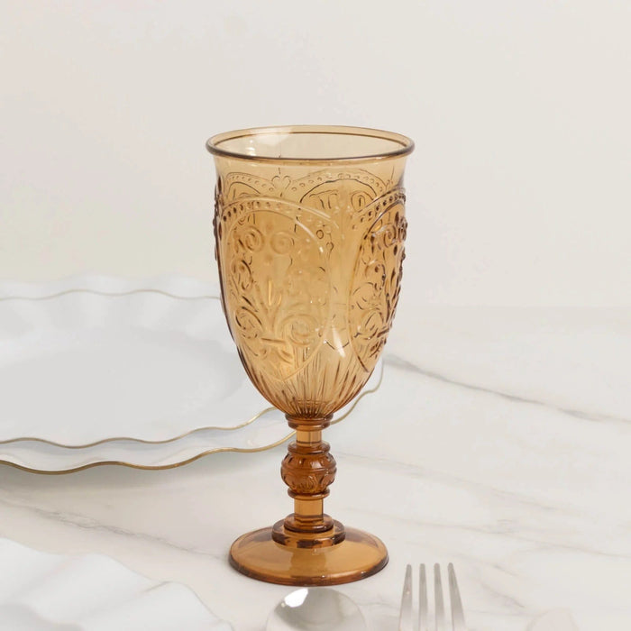 24 Transparent 10 oz Retro Embossed Plastic Wine Glasses