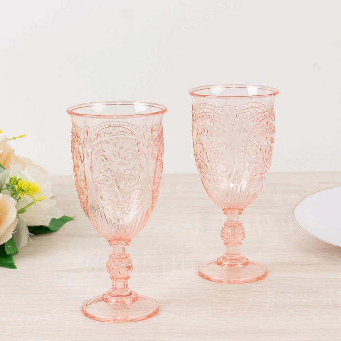 24 Transparent 10 oz Retro Embossed Plastic Wine Glasses