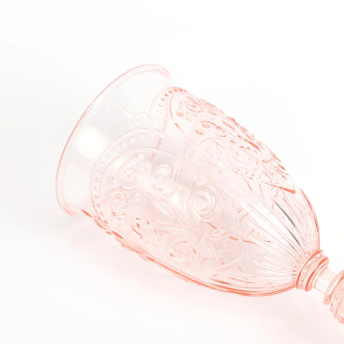 24 Transparent 10 oz Retro Embossed Plastic Wine Glasses