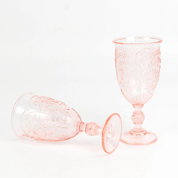 24 Transparent 10 oz Retro Embossed Plastic Wine Glasses