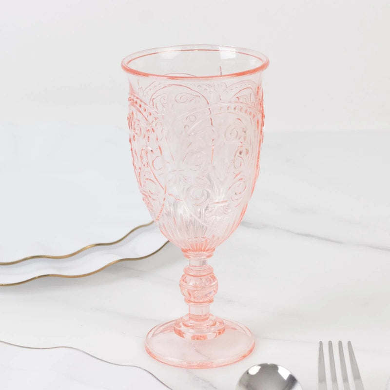 24 Transparent 10 oz Retro Embossed Plastic Wine Glasses