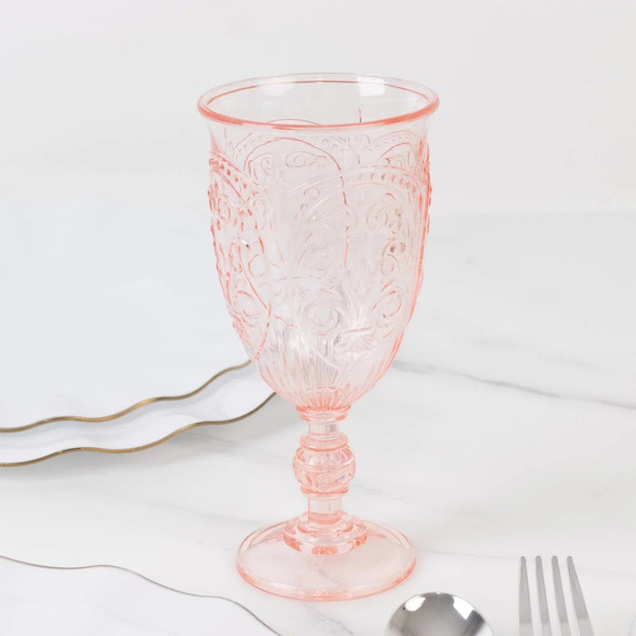 24 Transparent 10 oz Retro Embossed Plastic Wine Glasses