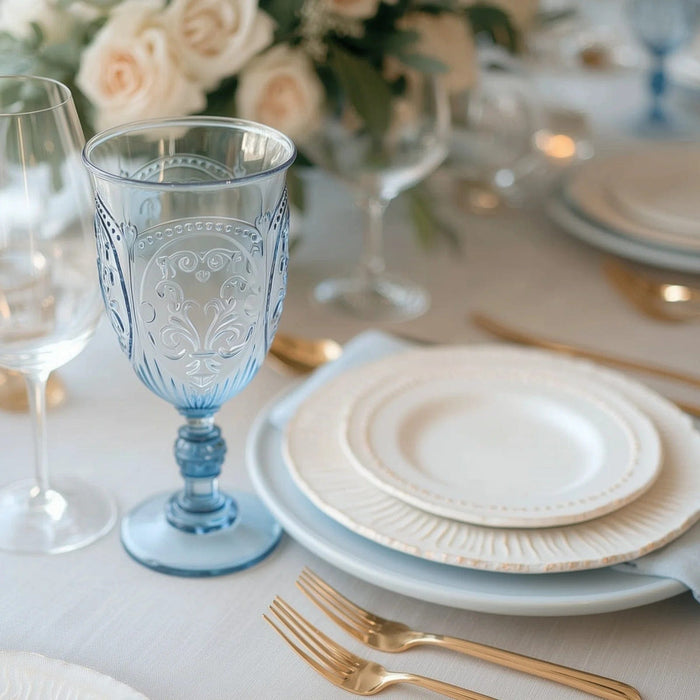 24 Transparent 10 oz Retro Embossed Plastic Wine Glasses