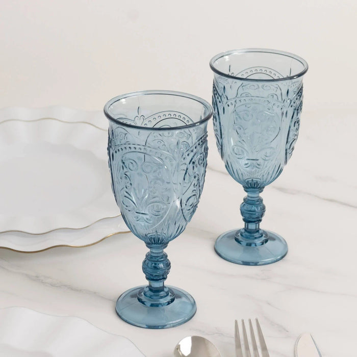 24 Transparent 10 oz Retro Embossed Plastic Wine Glasses