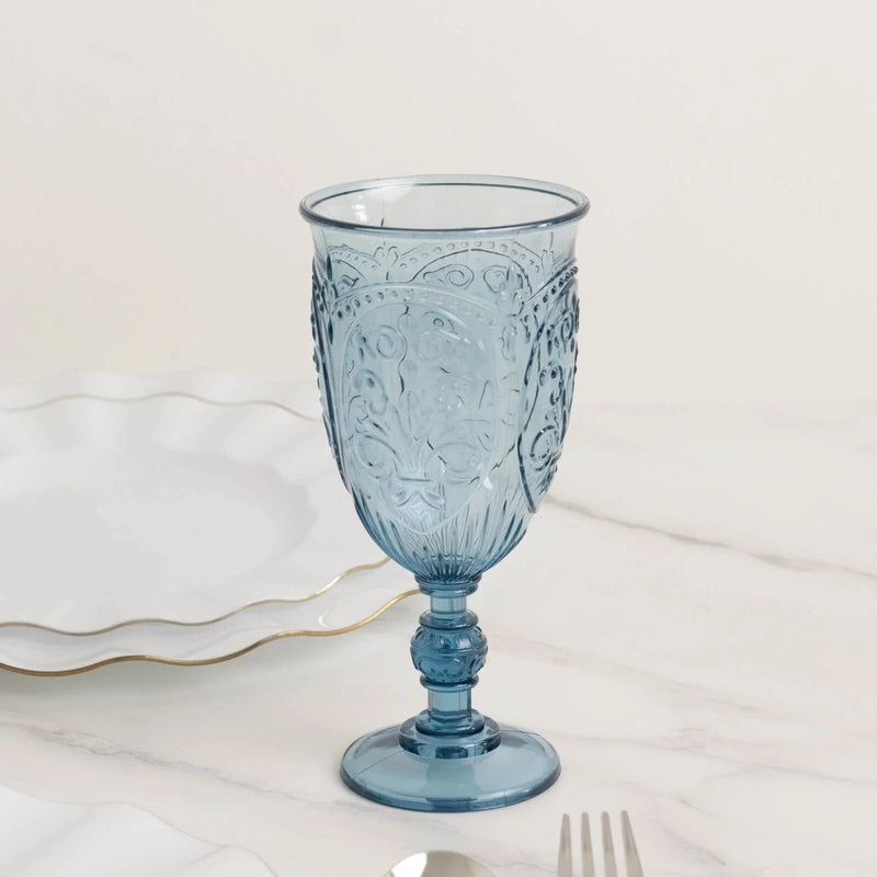 24 Transparent 10 oz Retro Embossed Plastic Wine Glasses