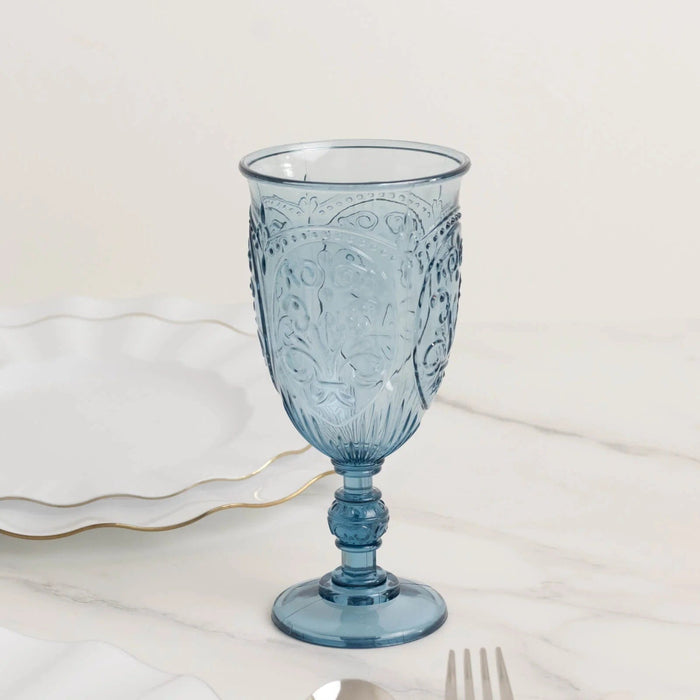24 Transparent 10 oz Retro Embossed Plastic Wine Glasses